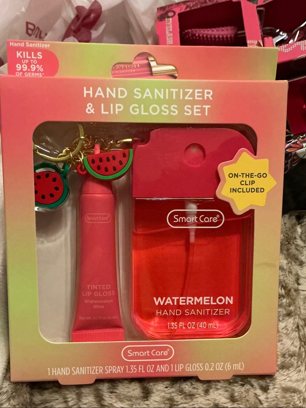 Watermelon Hand Sanitizer & Tinted Lip Gloss Set - Pink/Red